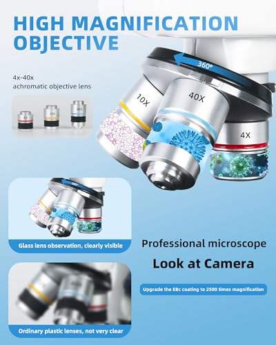 Professional Compound Monocular Microscopes for Adults, Kids 8-12 & Students | 40X-2000X Magnification Lab & Home Microscope with Phone Holder, Complete Slides Set