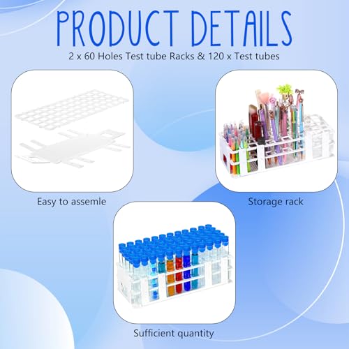 Threehoney 120 Pcs Plastic Test Tubes with Rack Set,Blue - color: Blue
