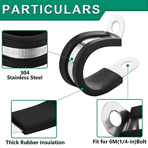 OURU 1/4 Inch Cable Clamps, Rubber Coated Insulated Clamps, 100pcs, 6mm - size: 100 PCS - 1/4 Inch