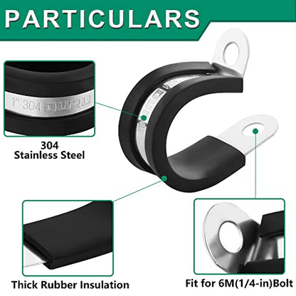 OURU 1/4 Inch Cable Clamps, Rubber Coated Insulated Clamps, 100pcs, 6mm - size: 100 PCS - 1/4 Inch
