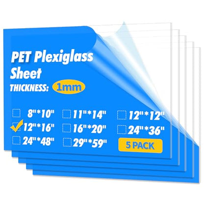 Art3d Plexiglass Sheets, Clear & Flexible, 5-Pack of 12 x 16" - color: Clear, size: 12" x 16", 1mm Thick