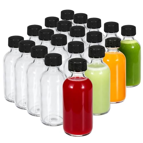 JohnBee 20-Pack 2 oz (60ml) Small Glass Boston Round Bottles with Lids - size: 20Pack