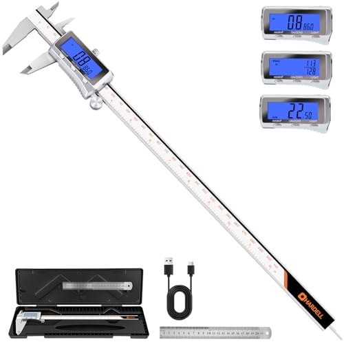 HARDELL Digital Caliper 12 Inch, Rechargeable All Metal W/Backlight Screen - size: 12 Inch
