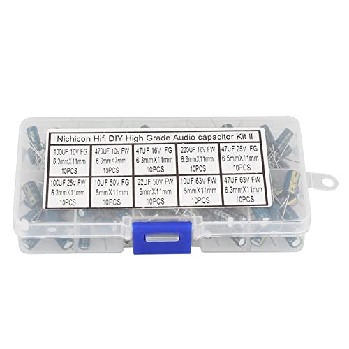 100pcs DIY High Grade Audio Capacito, Audio Capacitor Assorted Kit, 10 Values 10V-63V 10uf-470uf Electrolytic Capacitors Radial Capacitor