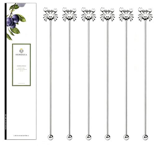 Homestia 6 Pcs 7.5'' Metal Stir Sticks, Cocktail Stirrers, with Crab Decor - color: 6Pcs Crab
