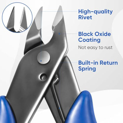 5 Inch Micro Wire Cutters, 2 Pack Precision Flush Cutters, Zip Tie Cutter - color: Blue (2 Pack)