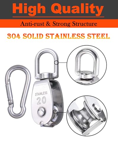 5 Pcs M15 Single Pulley Block, 304 Stainless Steel Lifting Crane Pulley - style: 5*M15 Pulley/Hook