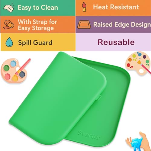 Silicone Craft Mat 24" x 16" with Raised Edge, Roll-Up Design with Storage Strap, Multi-Purpose Desk & Table Protector Silicone Art Mat for Crafts, Painting & DIY, Green - color: Green