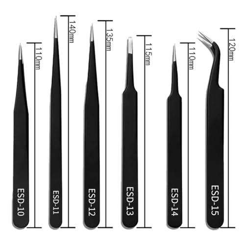 6PCS Precision Tweezers Set, Premium Non-Magnetic Upgraded Anti-Static Stainless Steel Curved of Tweezers, for Electronics, Laboratory Work, Jewelry-Making, Craft, Soldering, etc,