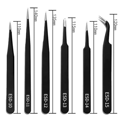 6PCS Precision Tweezers Set, Premium Non-Magnetic Upgraded Anti-Static Stainless Steel Curved of Tweezers, for Electronics, Laboratory Work, Jewelry-Making, Craft, Soldering, etc,