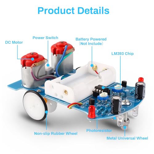 MiOYOOW 2 Pack Line Following Robot Car Kit, Beginners Smart Car Soldering Practice Kit STEM Educational Electronics Soldering Projects for School and Home Learning - color: 2 Pack-soldering Tracking Car(dc Motor)
