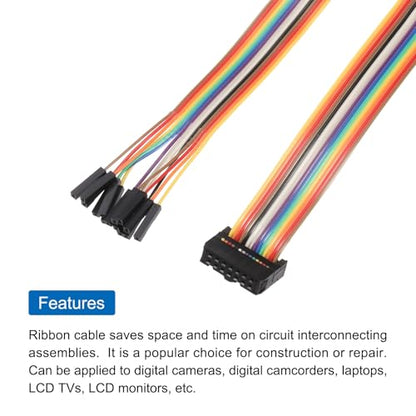 MECCANIXITY 2 Pcs IDC Rainbow Wire Flat Ribbon Cable FC-Female to 14P 19.6 Inch Length 2.54mm Pitch Breadboard Jumper Wires for Electronic Projects - size: 19.6 Inch, style: 14 Pin