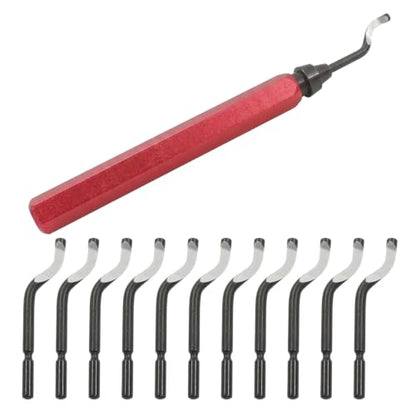 Deburring Tool with 12-Pcs BS1010 HSS Swivel Blades, Red Handle - color: Red