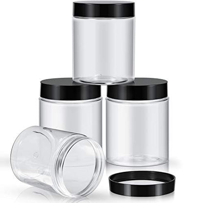 Patelai 4 Pcs Plastic Jars with Lids, Black, 10 oz, Wide Mouth - color: Black, size: 10 oz