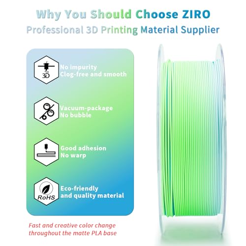 ZIRO Matte PLA Filament, 1.75mm 1kg Materal, Fit Most FDM Printer, Ocean - color: Ocean(matte)