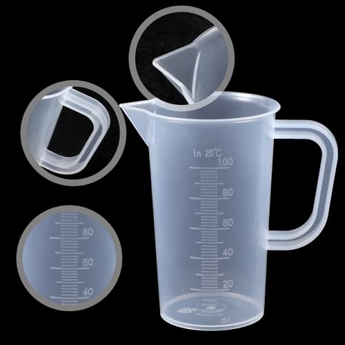 Plastic Measuring Cups, 2 Pcs Clear Graduated Cup Plastic Graduated Beaker Liquid Measuring Cup with Handle and Spout, Measuring Pitcher Mixing Cup for Scientific Experiments, Lab, Kitchen, Home