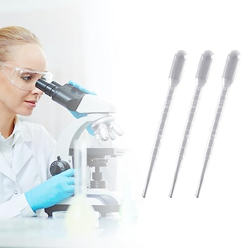 100x Disposable Pipettes 0.2/0.5/1/2/3/5ML Plastic Transfer Pipette Practical Pipettes Dropper for Science Experiments, 6.5cm