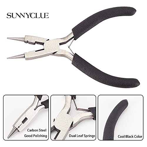 SUNNYCLUE 4.9 Inch Round Nose Pliers Wire Cutter 4-in-1 Mini Precision Pliers Wire Bending Side Cutter Tools for DIY Jewelry Making, Black - color: Black 4.9 Inch With Cutter