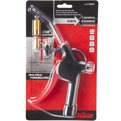 Milton S-174KIT Pistol Grip Blow Gun Kit - Safety Tip Nozzle and KWIK-CHANGE Universal Tip System - 90 Max PSI, (4-Piece)