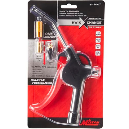 Milton S-174KIT Pistol Grip Blow Gun Kit - Safety Tip Nozzle and KWIK-CHANGE Universal Tip System - 90 Max PSI, (4-Piece)
