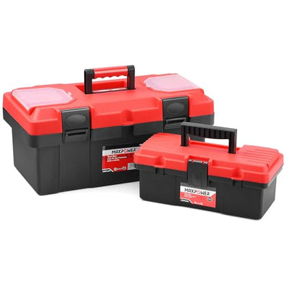 MAXPOWER 2-Pc Plastic Tool Box, 12" Small & 17" Portable Toolbox, Lockable - color: Red, size: 12" 17"