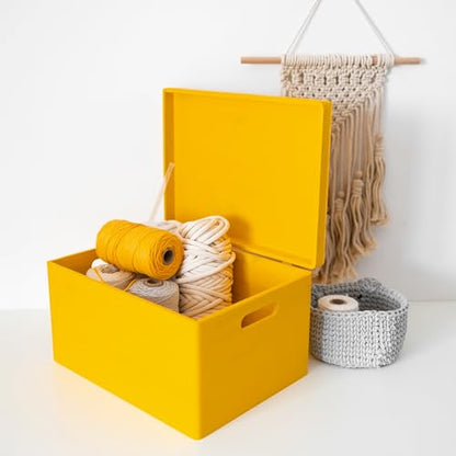 Creative Deco Large Yellow Wooden Box Storage with Hinged Lid - color: Yellow, size: XXL | Handles