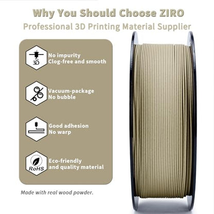 ZIRO 1.75mm PLA Filament, Contain Real Wood Flour, 2.2lbs Hard Maple Wood - color: Hard Maple Wood