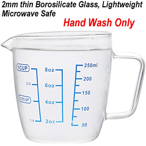 Glass Measuring Cup with Lid, Graduated Beaker Mug with Handle, Borosilicate Glass V-Shaped Spout Microwave Safe Scales Milk Cup for Cooking Baking (1cup/8oz/250ml) - size: 8 fl oz