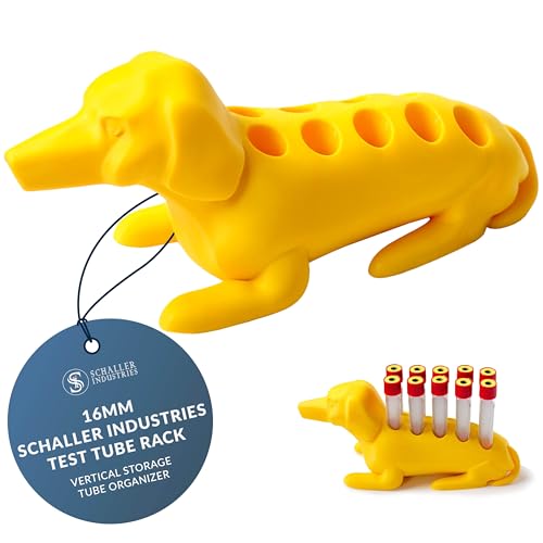 Schaller Industries Dachshund Test Tube Rack, 10 Vials, 16mm, in Yellow - color: Bright Yellow, size: 16mm Tubes