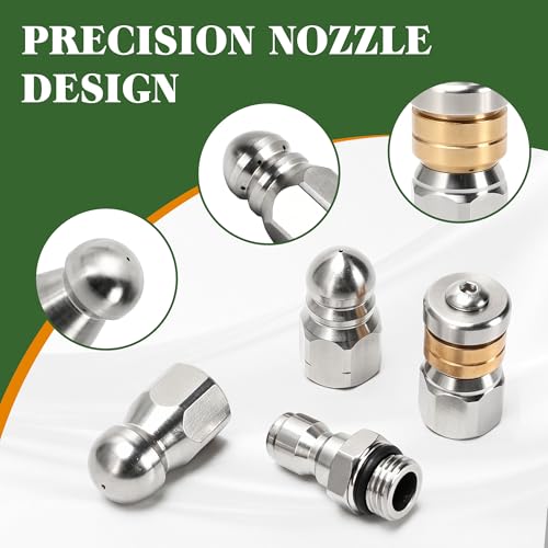 Sewer Jetter Nozzle Kit, 3-Pack Stainless Steel Jet Nozzles with Rotating, Button Nose, and Fixed Models, 1/4” Quick Connect, Up to 5000 PSI for Pressure Washer Drain Cleaning - color: 3-Pack