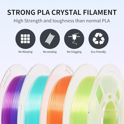 RAMBERY Transparent Multicolor Rainbow Filament, Crystal Rainbow PLA Clear 3D Printer Filament Bundle Gradient Change 1.75mm Fit Most FDM Printer，200gX4 Spools - color: Crystal Rainbow