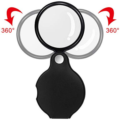 5PCS 10X Pocket Magnifying Glass Small Magnifying Glass with Black Rotating Protective for Reading, Books, Jewelry