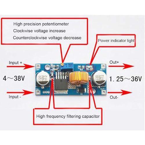 3PCS DC-DC Buck Converter XL4015 Step-Down Module Max 5A 75W Adjustable 4-38V to 1.25-36V Power Supply High Efficiency Voltage Regulator Module Electronic Integrated Circuits