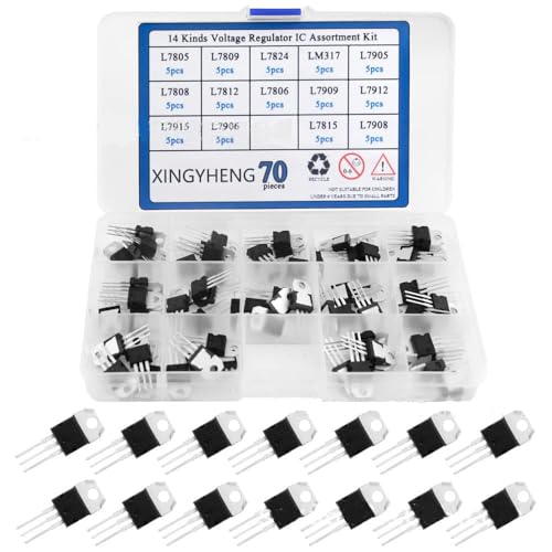 Mustpoint 70Pcs TO-220 14 Values Encapsulated Three-Terminal Voltage Regulator Circuit, High Current Positive Voltage Regulator Assortment Kit L7805 7812 7905 7912 LM317T