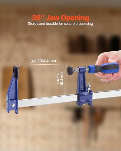 VEVOR Bar Clamps for Woodworking, 2-Pack 36 inch Opening, Lockable F-Clamp with 600 lbs Load Limit, 2-1/2 inch Depth, Cast Iron and Carbon Steel, Easy to Use, Wood Clamps for Woodworking Metal Working - size: 36"(4 Pack), style: Medium-Duty