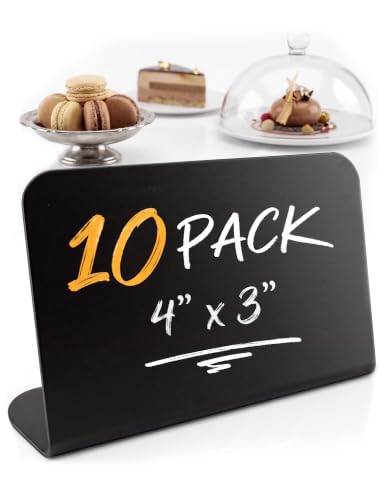 10 Pack Mini Chalkboard Signs 3x4 inch – Erasable Food Signs for Buffet - Catering - Bakeries & Parties - Small Black Chalkboard Labels - Tabletop Displays & Wedding Chalk Board Name Plates - style: L10
