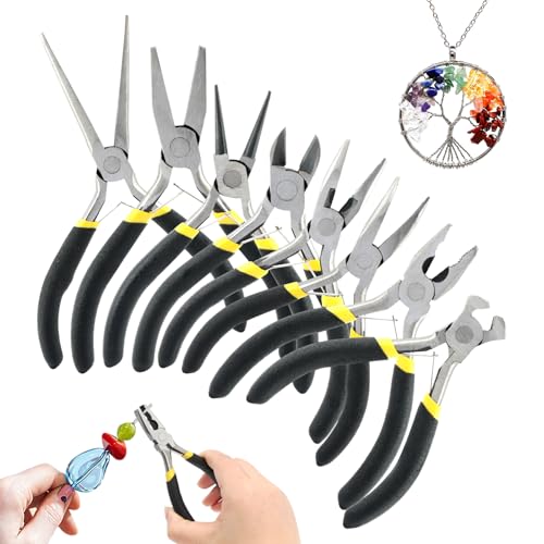 Mini Pliers Set, 8pcs Long Nose Pliers with Comfort Grip Handles for Making Crafts, Electronic Repairing & Jewelry, Multi Purpose Jewelry Making Tools, DIY Nippers Repair Tool Kit