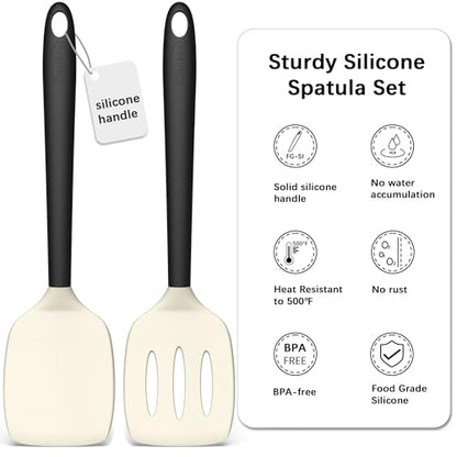 Coukre 2 Pack Silicone Spatula Set,High Heat Resistant, BPA-Free - color: BeigeBlack