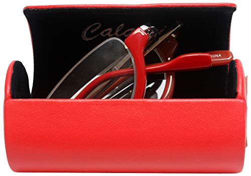Calabria 309 Compact Folding Reading Glasses Mens Womend Trendy Semi-Rimless Foldable Pocket Readers Eyeglasses w/Hard Case - color: Cherry