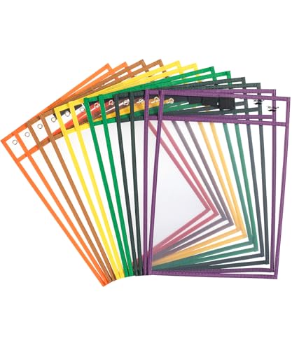 Mr. Pen- Reusable Dry Erase Pocket Sleeves, 10" x 14", 12 Pack, Colorful - color: Vintage, size: 12 Pack