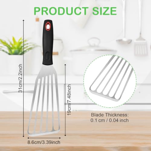 Fish Spatula Set of 3, Stainless Steel Slotted Turners with Thin Flexible Blades and Comfortable Handles for Cast Iron Skillets, Griddles, Fish, Eggs, Burgers and Pancakes