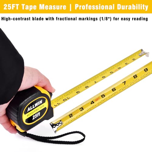 Tape Measure 16 ft, Easy Read Measuring Tape with Fractions 1/8, Retractable 16-Foot by 3/4-Inch Blade with Durable Coating & Impact-Resistant Case for Contractors & DIY - 5 PCS - size: 16 Ft