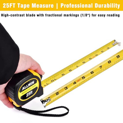 Tape Measure 16 ft, Easy Read Measuring Tape with Fractions 1/8, Retractable 16-Foot by 3/4-Inch Blade with Durable Coating & Impact-Resistant Case for Contractors & DIY - 5 PCS - size: 16 Ft