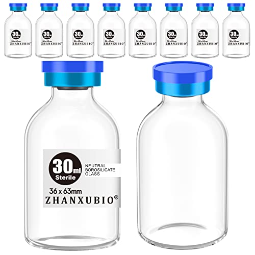 Sterile Empty Vials with Self Healing Injection Port and Aluminum Plastic Cap,Sterile Package (30ml Clear 10PCS) - size: 30ml Clear 10PCS