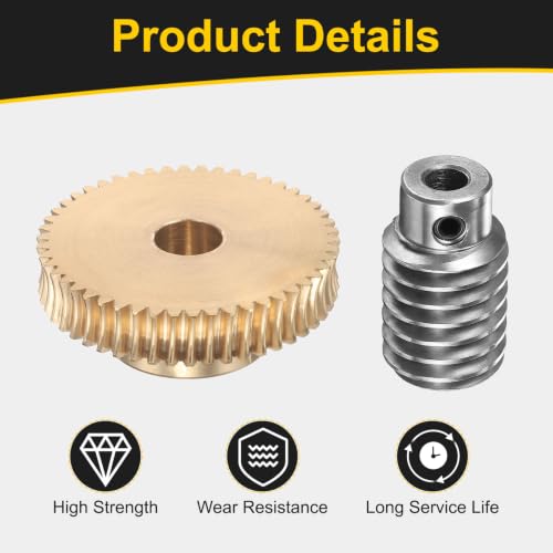 uxcell Worm Gear Set 50T 1 Module 50:1 Reduction Rate, 12mm/6mm Bore - size: 12mm/6mm Bore (1Mod 50T)