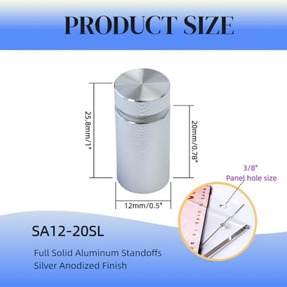 Pack of 12 Aluminum Standoff Screws Wall Sign Standoff Mounting Hardware Standoff Mounts for Acrylic Picture Frame (12, Silver, 1/2" x 3/4") - color: Silver, size: 1/2" x 3/4"