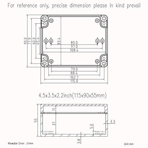 Junction Box, Zulkit Project Box IP65 Waterproof Outdoor Box ABS Plastic Electrical Boxes Electronic Enclosure Black 4.5 x 3.5 x 2.2 inch(115 x 90 x 55 mm)(Pack of 2) - size: 4.5" x 3.5" x 2.2"(Pack of 2)