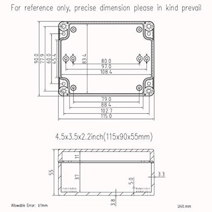 Junction Box, Zulkit Project Box IP65 Waterproof Outdoor Box ABS Plastic Electrical Boxes Electronic Enclosure Black 4.5 x 3.5 x 2.2 inch(115 x 90 x 55 mm)(Pack of 2) - size: 4.5" x 3.5" x 2.2"(Pack of 2)