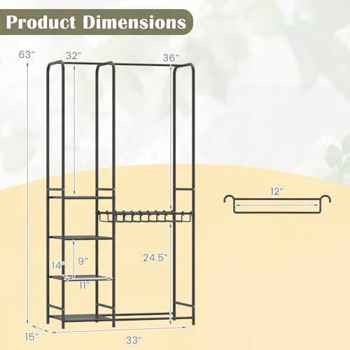 GIANTEX Clothes Rack with Pants Hangers, Heavy-Duty Metal Clothing Rack with 2 Hanging Rods & 4 Storage Shelves, Freestanding Garment Racks, Closet Organizer for Bedroom, Cloakroom (Black) - color: Black