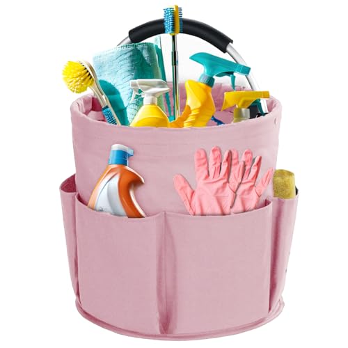 Cleaning Caddy with Handle, Cleaning Supplies Organizer Collapsible Bucket - color: Pink